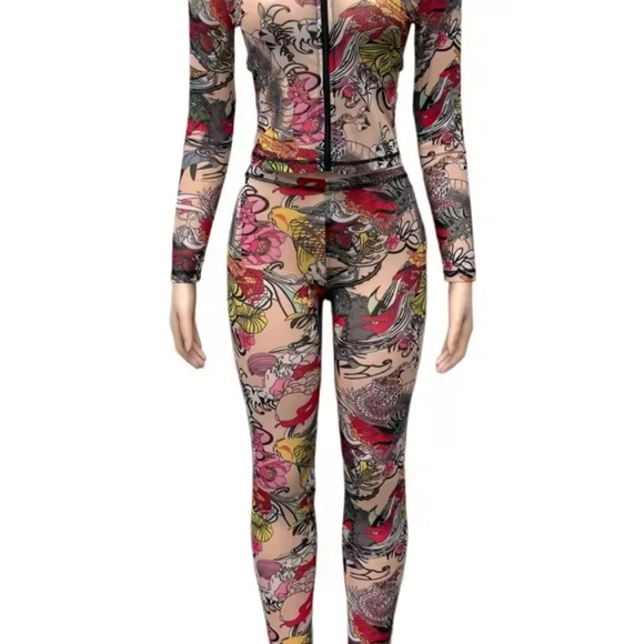 Koi fish nude sheer Mesh Two piece set - Picture 1 of 3
